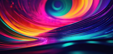 3d rendering of abstract multicolored background with blurred curved linesの素材
