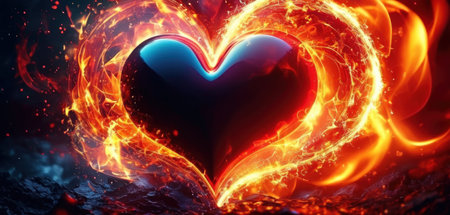 Valentines day abstract background with heart in fire. 3d renderingの素材