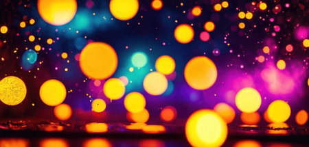Colorful bokeh lights on black background. Abstract background.の素材