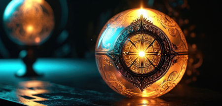 Magic crystal ball on a dark background. 3d render illustration.の素材