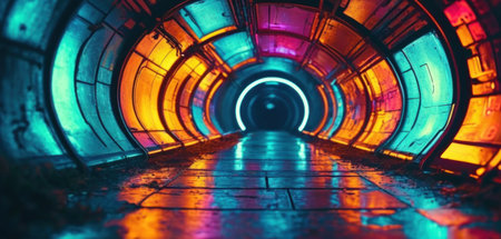 3d render. Futuristic tunnel corridor with glowing neon lights.の素材