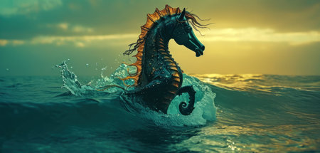 Horse in the sea. 3D rendering. 3d illustration.の素材