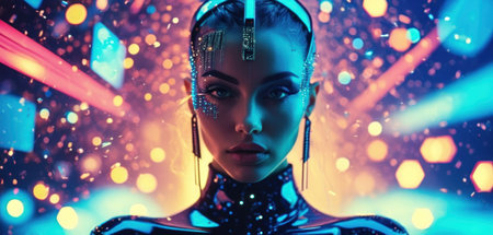 Futuristic cyber woman. Portrait of a futuristic girl.の素材