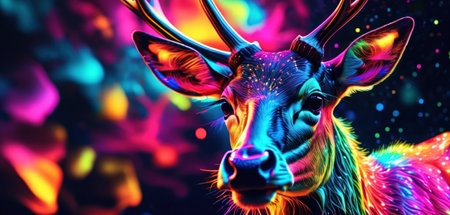 deer with colorful bokeh background,3d illustration.の素材