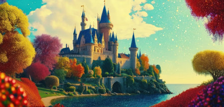 Magic Fairy Tale Castle. Magical Magical World. 3D Renderingの素材