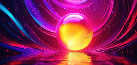 3d render, abstract background, magic space, neon light, 3d illustrationの素材