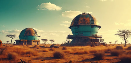 Telescopes in Namibia, Africa. Panoramic viewの素材