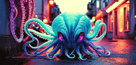 Octopus on the street in Paris, France. 3d renderingの素材
