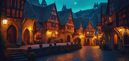 Night view of the old town of Rothenburg ob der Tauber, Germanyの素材
