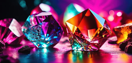Gemstones on a black background with bokeh effect.の素材