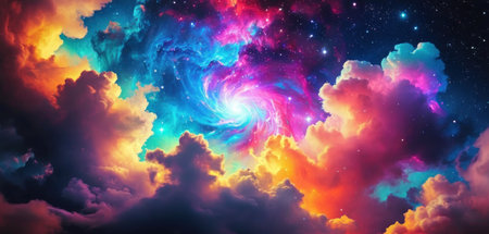 Colorful cosmic background with nebula and stars. 3d renderingの素材
