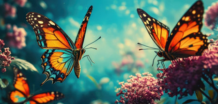 Butterflies on a lilac bush in the summer garden.の素材