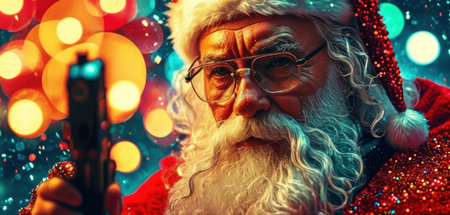 Portrait of Santa Claus with a gun. Christmas. New Year.の素材