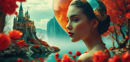 Beautiful girl in a magic ball. Fairy tale. 3d renderingの素材