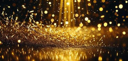 golden glitter vintage lights background. gold and black. de focusedの素材