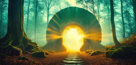 Mysterious tunnel in the forest. 3D Rendering.の素材