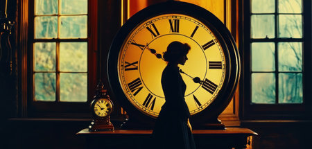 Beautiful young woman in evening dress with clock in her hands.の素材