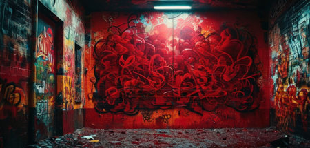 Graffiti on the walls of an abandoned building. 3d renderingの素材