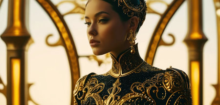 Portrait of a beautiful young woman in oriental style. Beauty, fashion.の素材