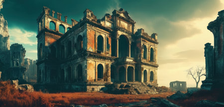 Ruins of ancient temple in the forest. 3D render.の素材