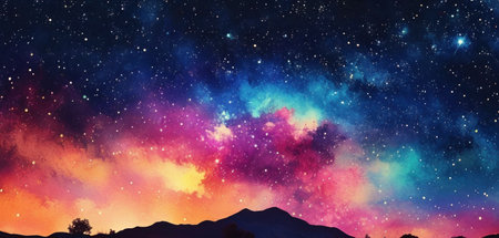 Night sky background with stars and nebula. Elements of this image furnished by NASAの素材