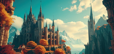 Fantasy landscape with fantasy castles in the sky. 3d renderingの素材