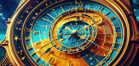 Astronomical clock close up. Zodiac signs. 3d renderingの素材