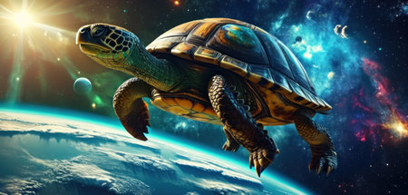 Turtle in space. Elements of this image are furnished by NASAの素材