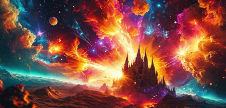 Fantasy alien planet. 3D illustration. Elements of this image furnished by NASAの素材