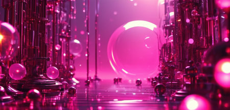 3d illustration of abstract background with bokeh lights and glass ballsの素材