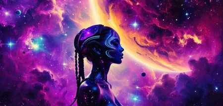 Mystical woman in space. Fantasy illustration. Digital painting.の素材