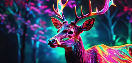 Deer with antlers in the forest. 3D illustration.の素材