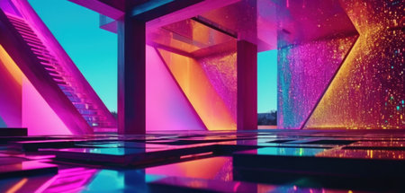 3d render. Futuristic interior. Futuristic corridor with neon lightsの素材
