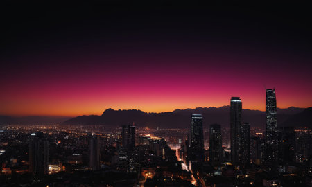 Panoramic view of the city of Santiago de Chile at sunsetの素材