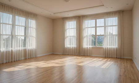 interior of a new house, empty room with window and parquetの素材
