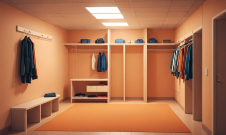 Closet with clothes in a dressing room. 3d renderingの素材