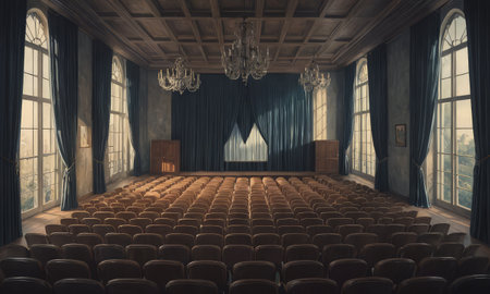 Interior of a theater with rows of chairs. 3d renderingの素材