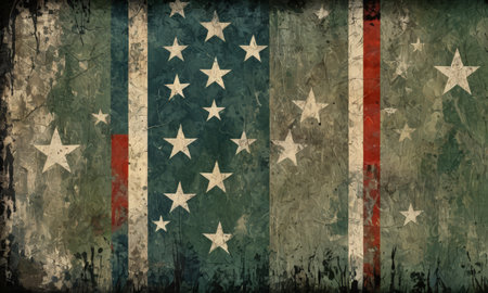 Grunge USA flag on old paper texture. Vector illustration.の素材
