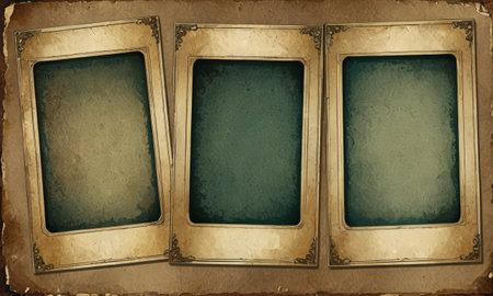 Vintage photo frames on old paper background with space for text.の素材