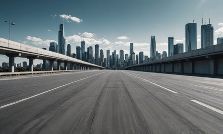 empty asphalt road with modern city skyline in Shenzhen,China.の素材