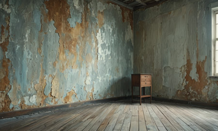 Interior of an old room with a wooden floor and a chairの素材