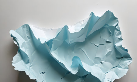 Blue crumpled paper isolated on white background, clipping path includedの素材