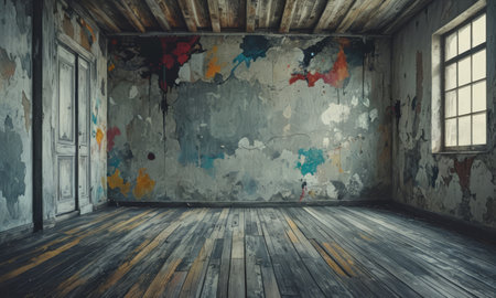 Interior of a room with grunge wall and wooden floor.の素材