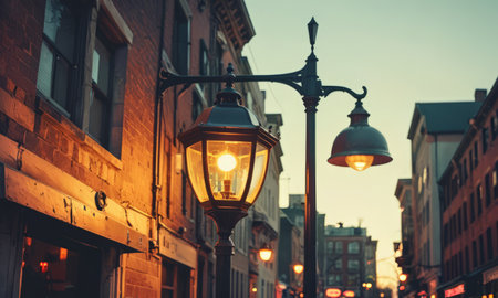 Vintage street lamp in the old town of Boston, Massachusetts, USA.の素材