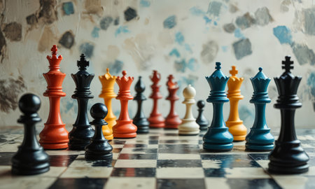 Chess pieces on a chessboard. The concept of the game of chess.の素材