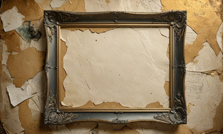 Old vintage photo frame on the background of the old paper texture.の素材