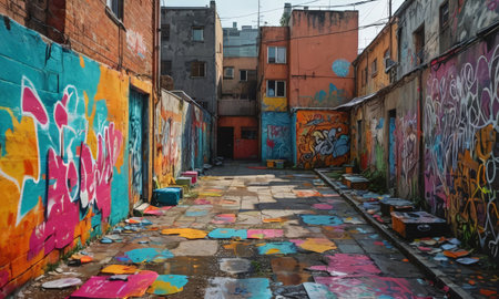 Colorful graffiti on the wall of a building in Kolkata, Indiaの素材
