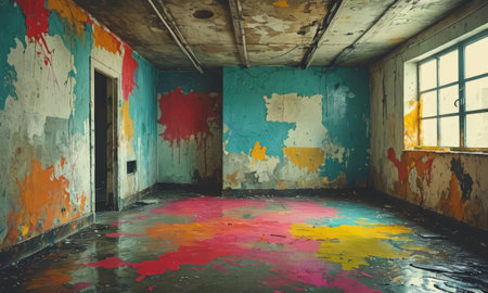 abandoned room with dirty walls and windows, concept of halloweenの素材