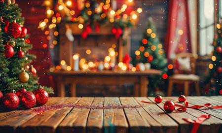 Christmas and New Year holidays background with bokeh lights and decorationsの素材