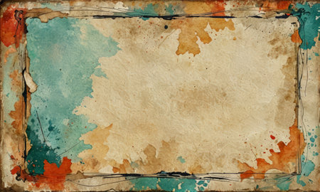 Abstract watercolor background with stains and splashes on paper texture.の素材